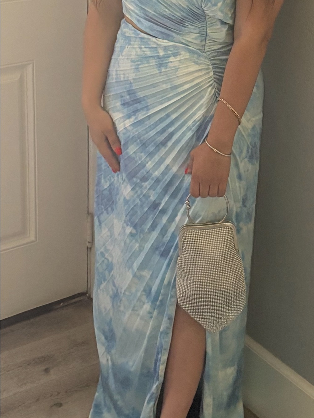 Abercrombie & Fitch Blue Tie-Dye Pleated Maxi Dress